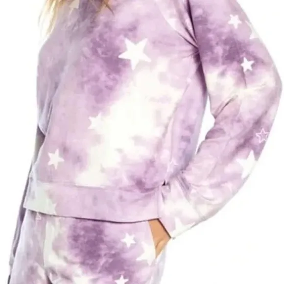 Wildfox Purple Tie-Dye Stars Sweatshirt &amp; Shorts Lounge Set - Size M &amp; L NWT