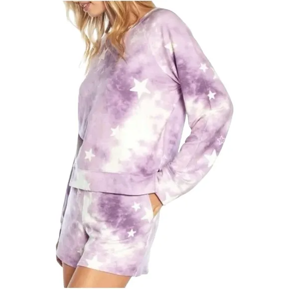 Wildfox Purple Tie-Dye Stars Sweatshirt &amp; Shorts Lounge Set - Size M &amp; L NWT