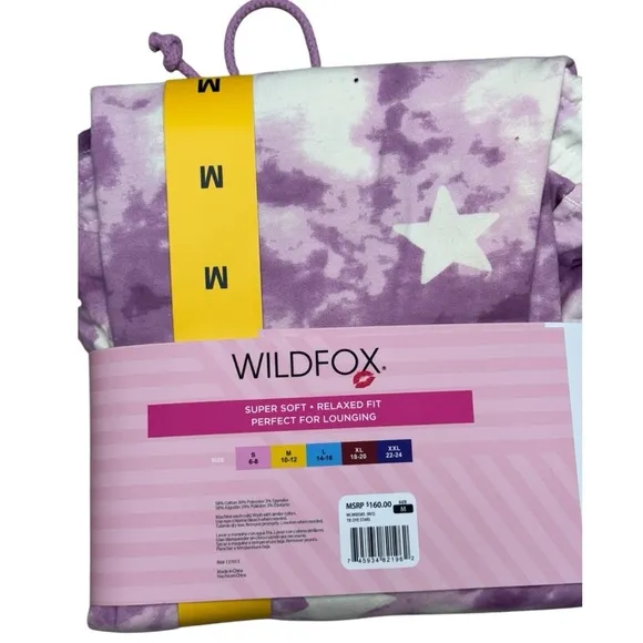 Wildfox Purple Tie-Dye Stars Sweatshirt &amp; Shorts Lounge Set - Size M &amp; L NWT
