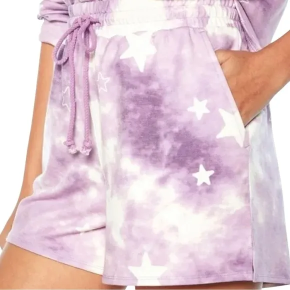 Wildfox Purple Tie-Dye Stars Sweatshirt &amp; Shorts Lounge Set - Size M &amp; L NWT