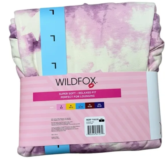Wildfox Purple Tie-Dye Stars Sweatshirt &amp; Shorts Lounge Set - Size M &amp; L NWT