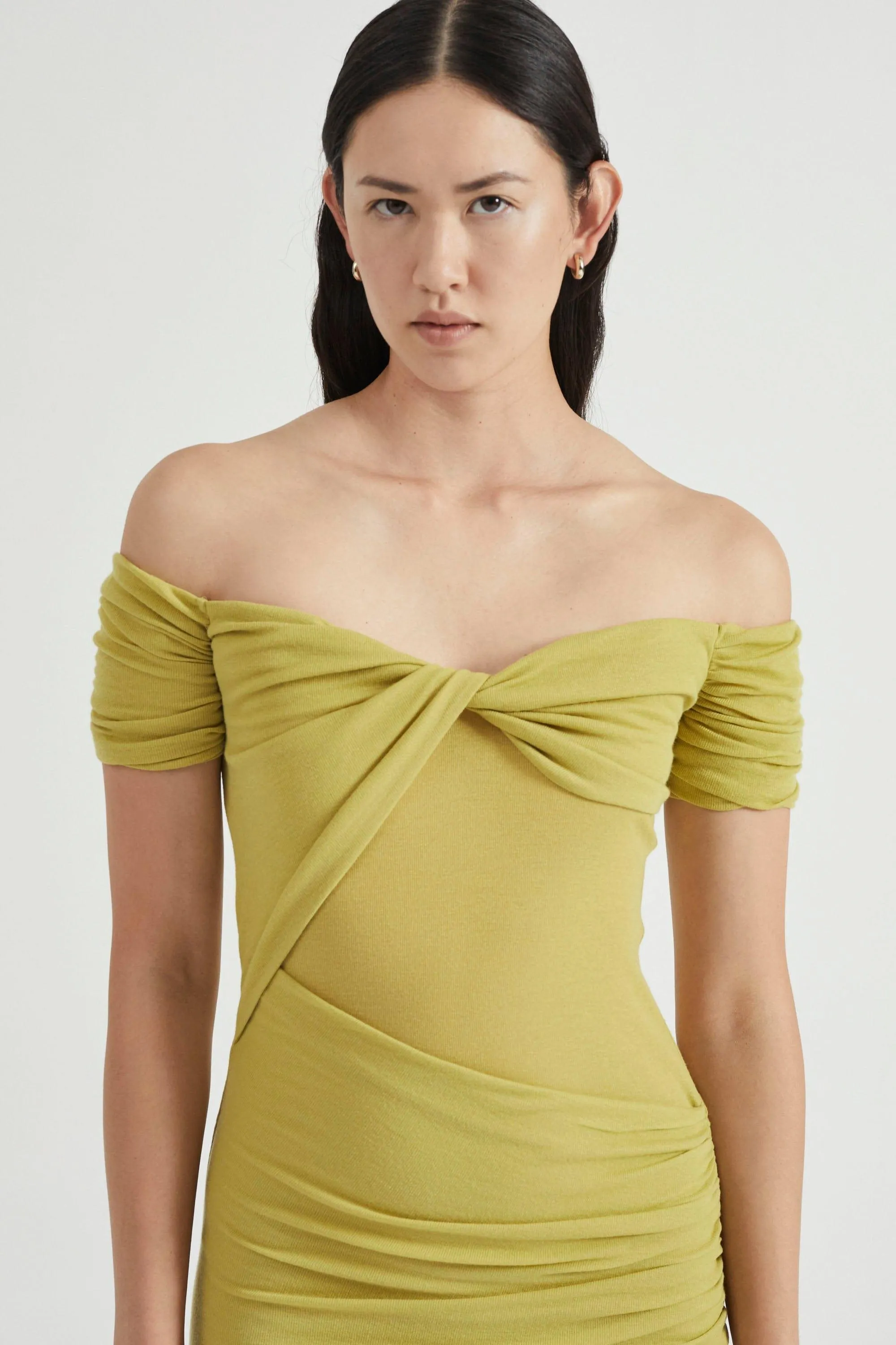 WIND THROUGH OFF SHOULDER DRESS | LIME