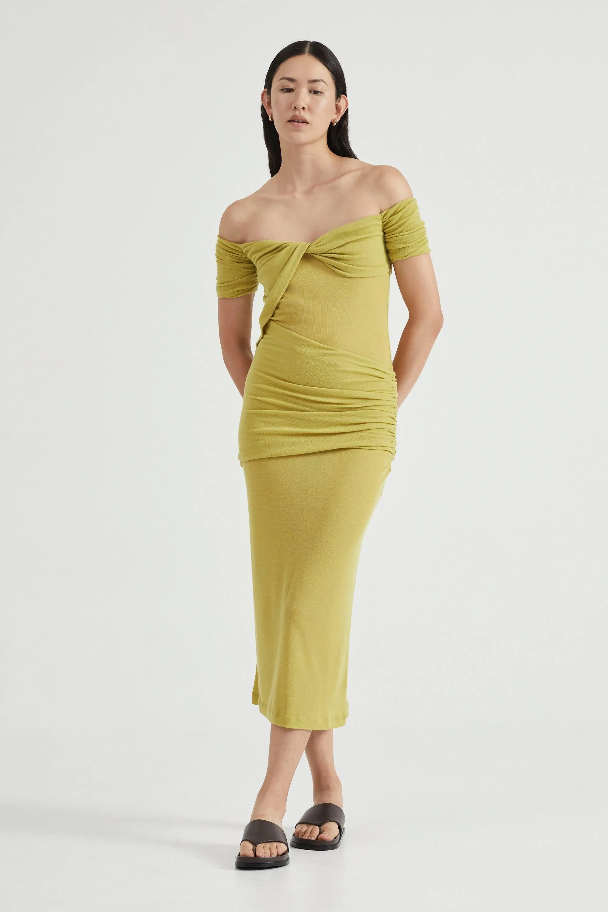 WIND THROUGH OFF SHOULDER DRESS | LIME