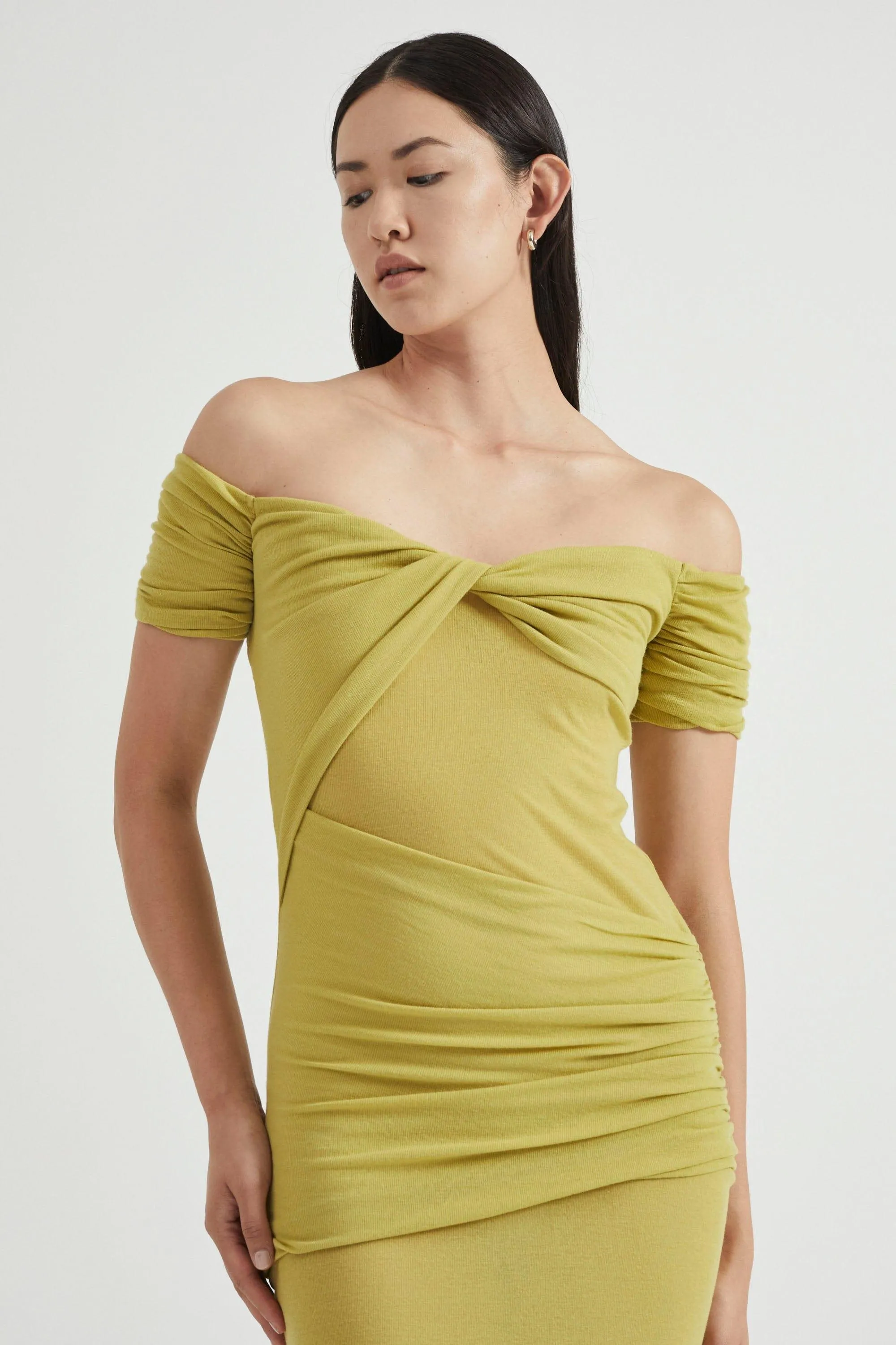 WIND THROUGH OFF SHOULDER DRESS | LIME