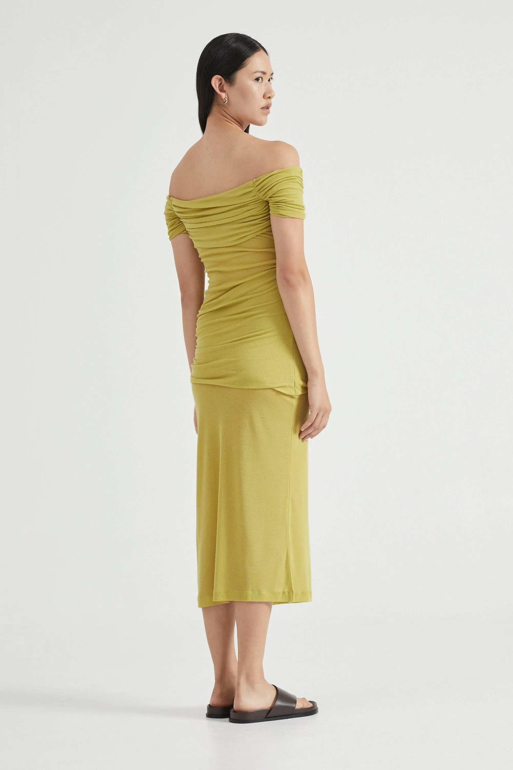 WIND THROUGH OFF SHOULDER DRESS | LIME