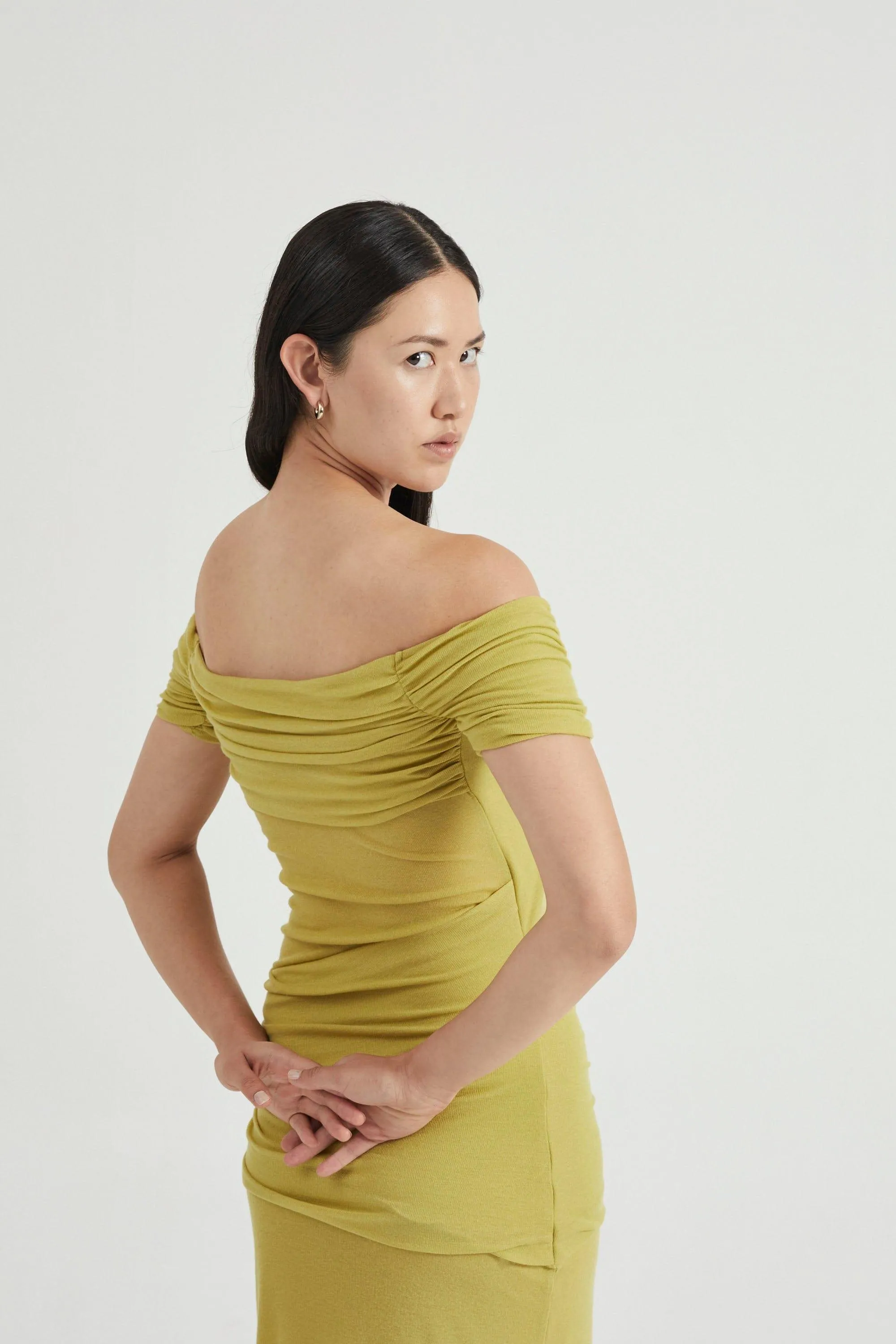 WIND THROUGH OFF SHOULDER DRESS | LIME