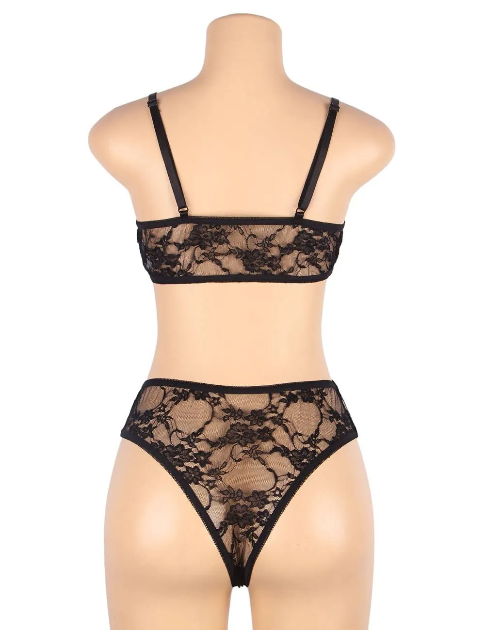 With Farawlaya See-through sexy women‘s full lace high stretch bra panty set with sleeves