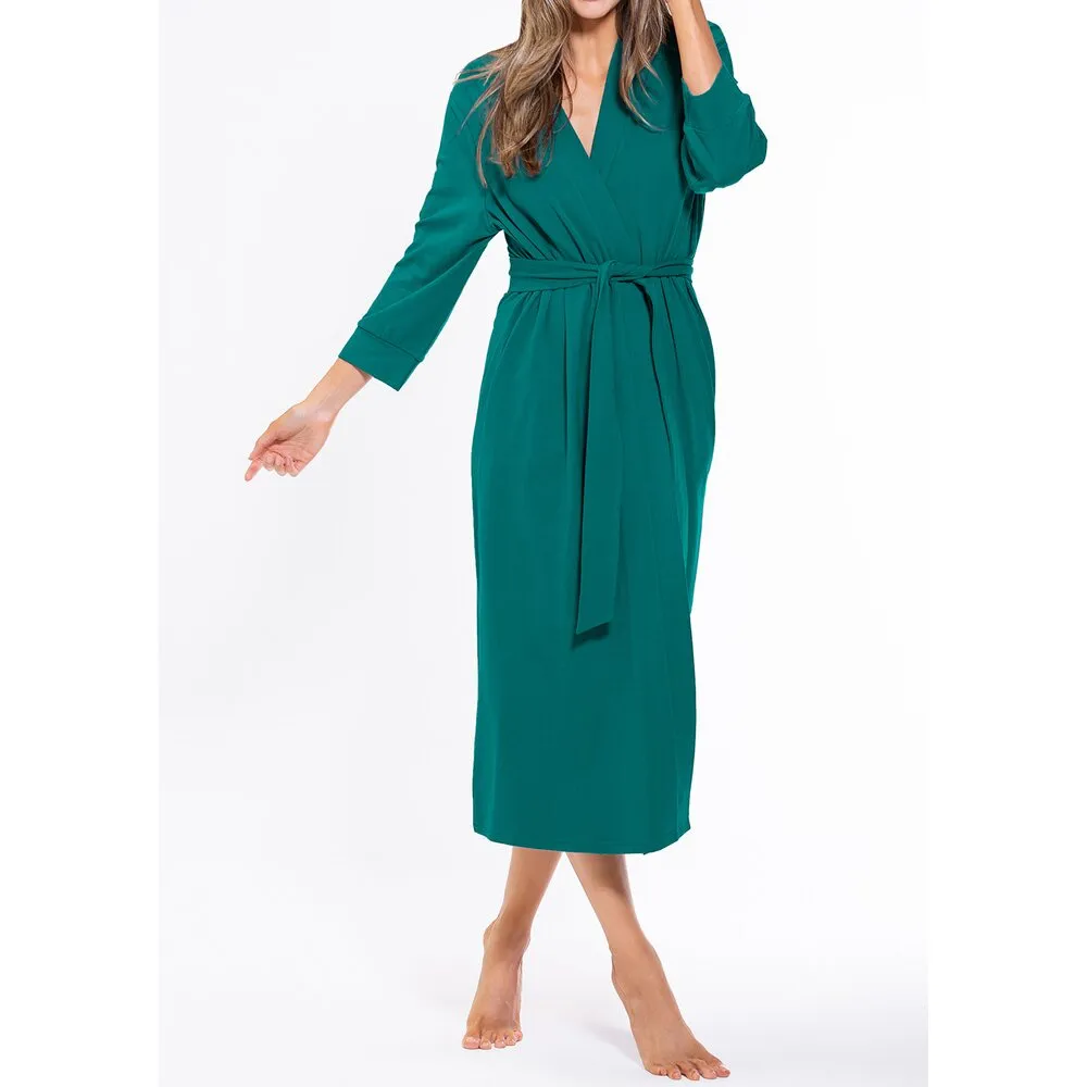 Woman's Cotton Knit Kimono Robe | Material: 95% Cotton %5 Polyester | Color: Dark Green | Available Sizes: S, M, L, XL, XXL by SUMMA