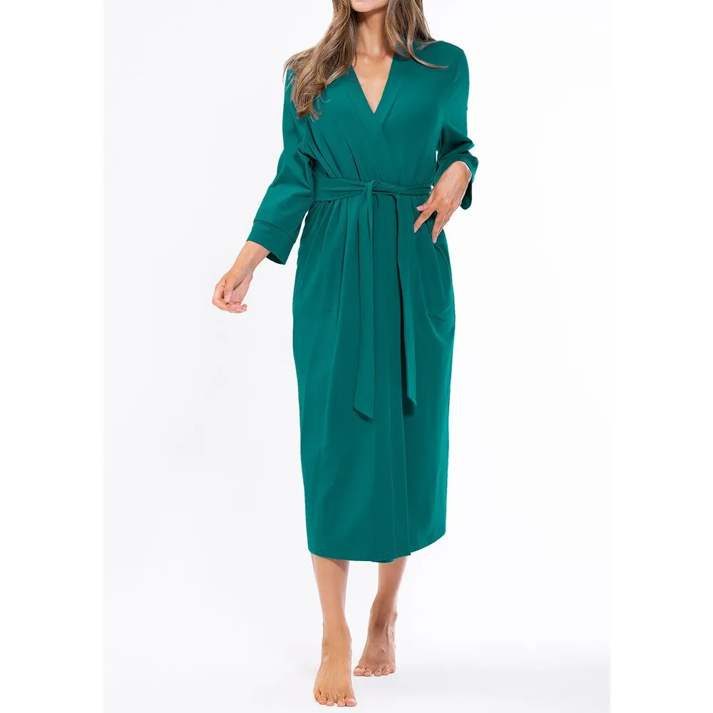 Woman's Cotton Knit Kimono Robe | Material: 95% Cotton %5 Polyester | Color: Dark Green | Available Sizes: S, M, L, XL, XXL by SUMMA