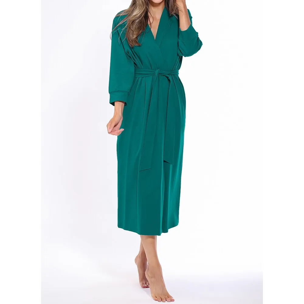 Woman's Cotton Knit Kimono Robe | Material: 95% Cotton %5 Polyester | Color: Dark Green | Available Sizes: S, M, L, XL, XXL by SUMMA