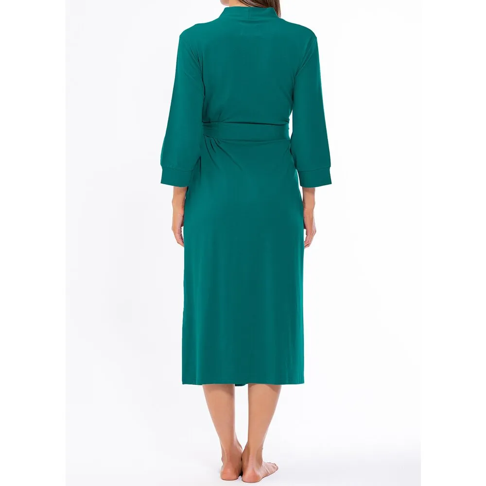 Woman's Cotton Knit Kimono Robe | Material: 95% Cotton %5 Polyester | Color: Dark Green | Available Sizes: S, M, L, XL, XXL by SUMMA