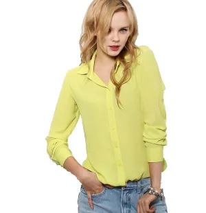 Women Blouses Button 5 Solid Color Long-sleeve Shirt Female Chiffon blouse Women's Slim Clothing blusas feminina TPB08