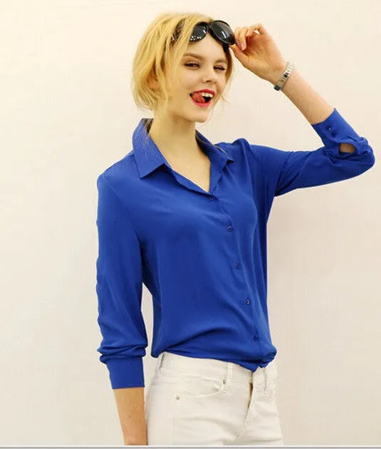 Women Blouses Button 5 Solid Color Long-sleeve Shirt Female Chiffon blouse Women's Slim Clothing blusas feminina TPB08