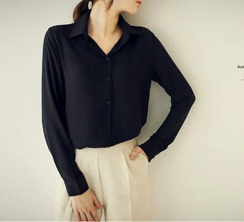 Women Blouses Button 5 Solid Color Long-sleeve Shirt Female Chiffon blouse Women's Slim Clothing blusas feminina TPB08