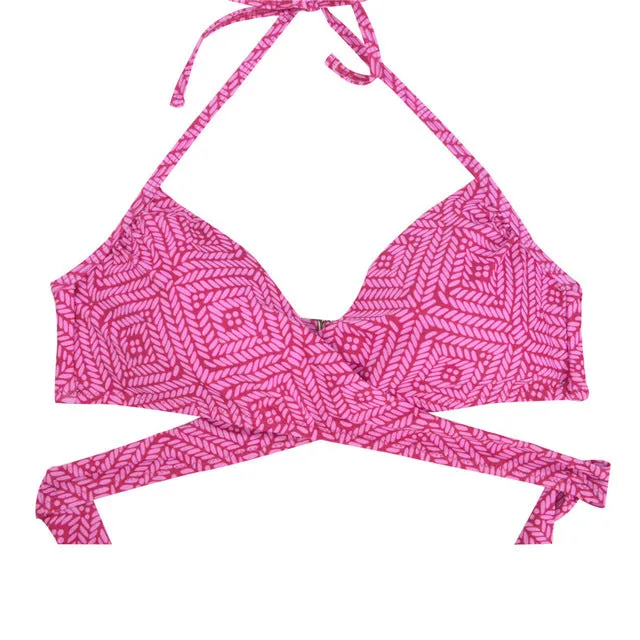 Women Chest Cross Bikini Top Swimwear Print Push Up Swimsuit Beach Sport Swimming Bra Sexy Halter Girls Solid Biquini T608