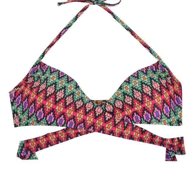 Women Chest Cross Bikini Top Swimwear Print Push Up Swimsuit Beach Sport Swimming Bra Sexy Halter Girls Solid Biquini T608