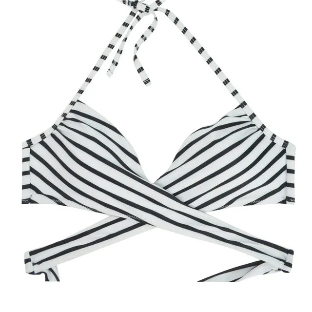 Women Chest Cross Bikini Top Swimwear Print Push Up Swimsuit Beach Sport Swimming Bra Sexy Halter Girls Solid Biquini T608
