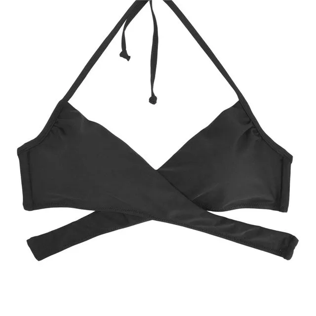 Women Chest Cross Bikini Top Swimwear Print Push Up Swimsuit Beach Sport Swimming Bra Sexy Halter Girls Solid Biquini T608