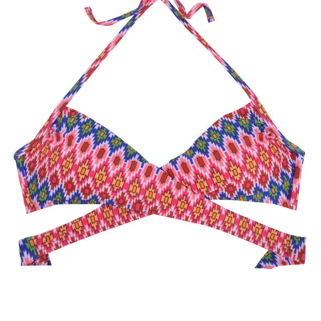 Women Chest Cross Bikini Top Swimwear Print Push Up Swimsuit Beach Sport Swimming Bra Sexy Halter Girls Solid Biquini T608