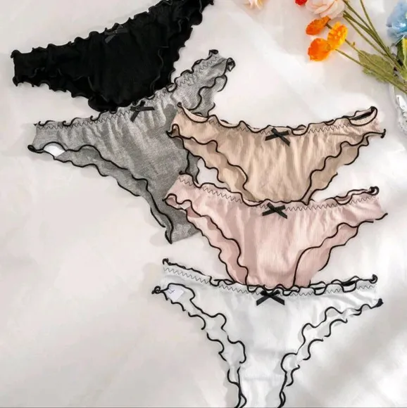 Women Fashionable Wave Edge Hollowed-Out Triangle Panties (Pack Of 5)