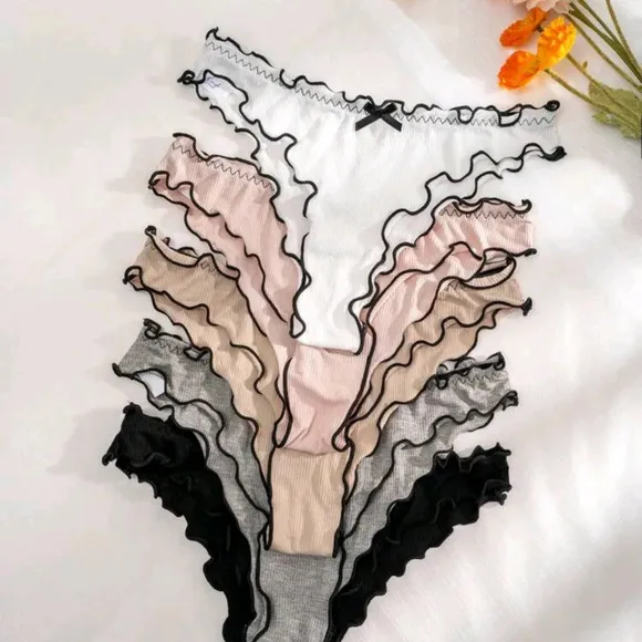 Women Fashionable Wave Edge Hollowed-Out Triangle Panties (Pack Of 5)