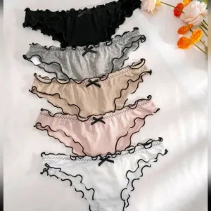 Women Fashionable Wave Edge Hollowed-Out Triangle Panties (Pack Of 5)