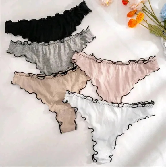 Women Fashionable Wave Edge Hollowed-Out Triangle Panties (Pack Of 5)