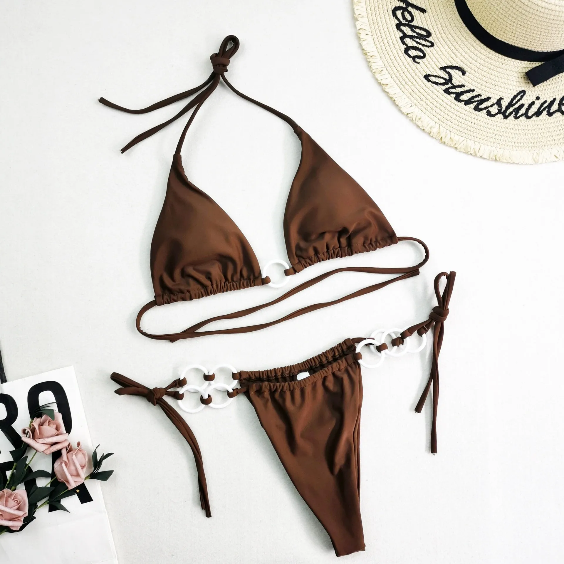 Women Swimwear Bikini Hollow Out Swimsuit Thong String Bikini Set