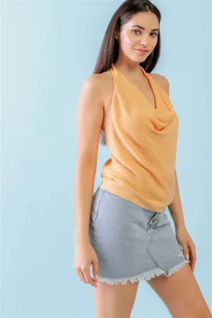 Women's Apricot Ribbed Cowl Neck Sleeveless Top
