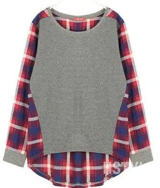 Women's Casual Patchwork Plaid Loose Fitting Top