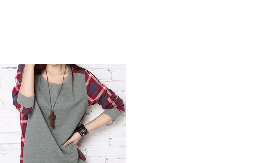 Women's Casual Patchwork Plaid Loose Fitting Top