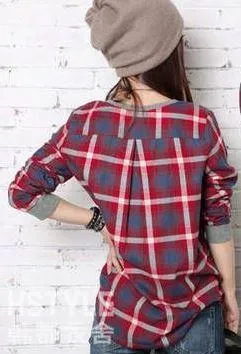 Women's Casual Patchwork Plaid Loose Fitting Top