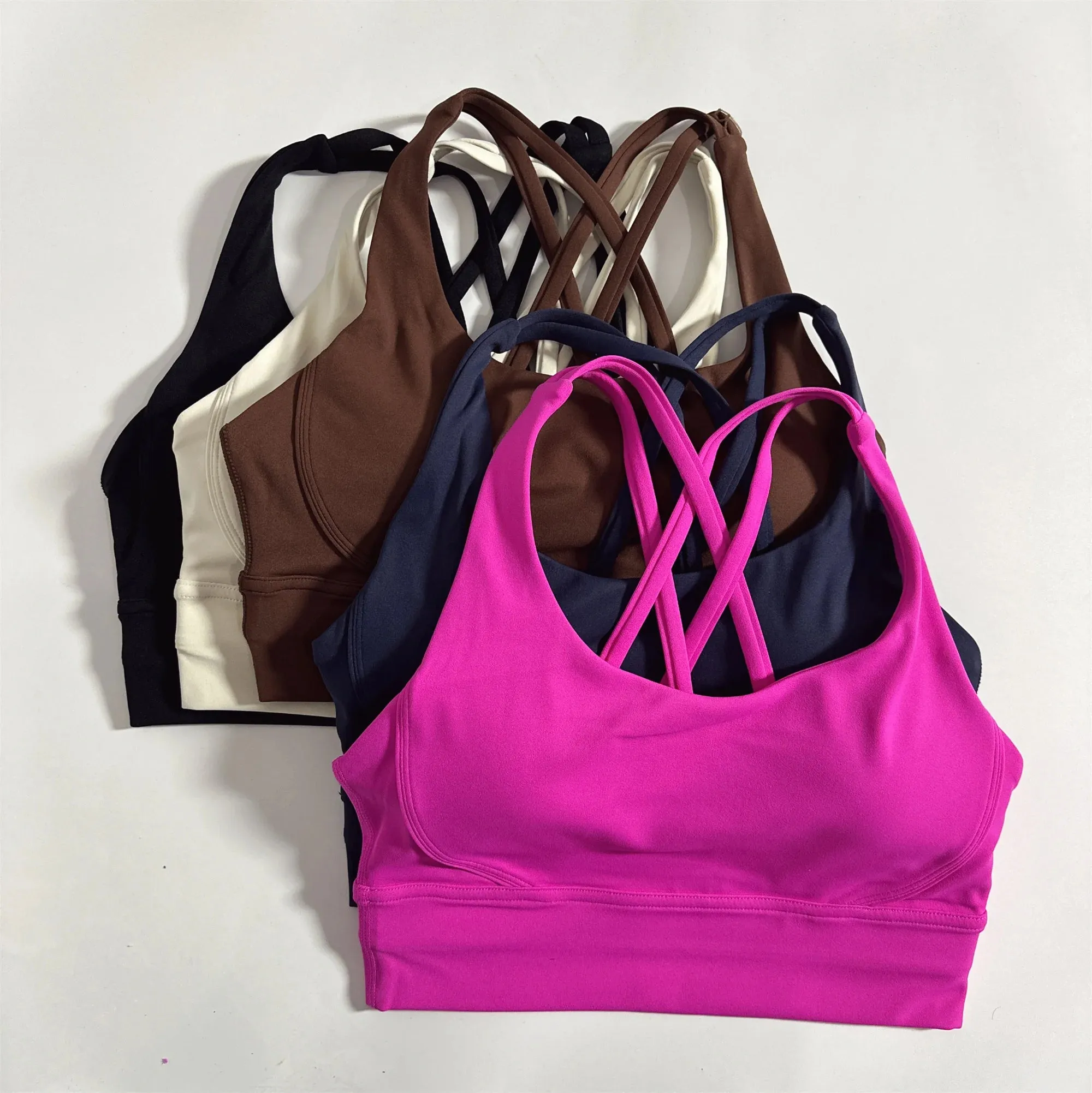 Women's Cross Back Fitness Bra - Solid Color Yoga Vest with Chest Pad