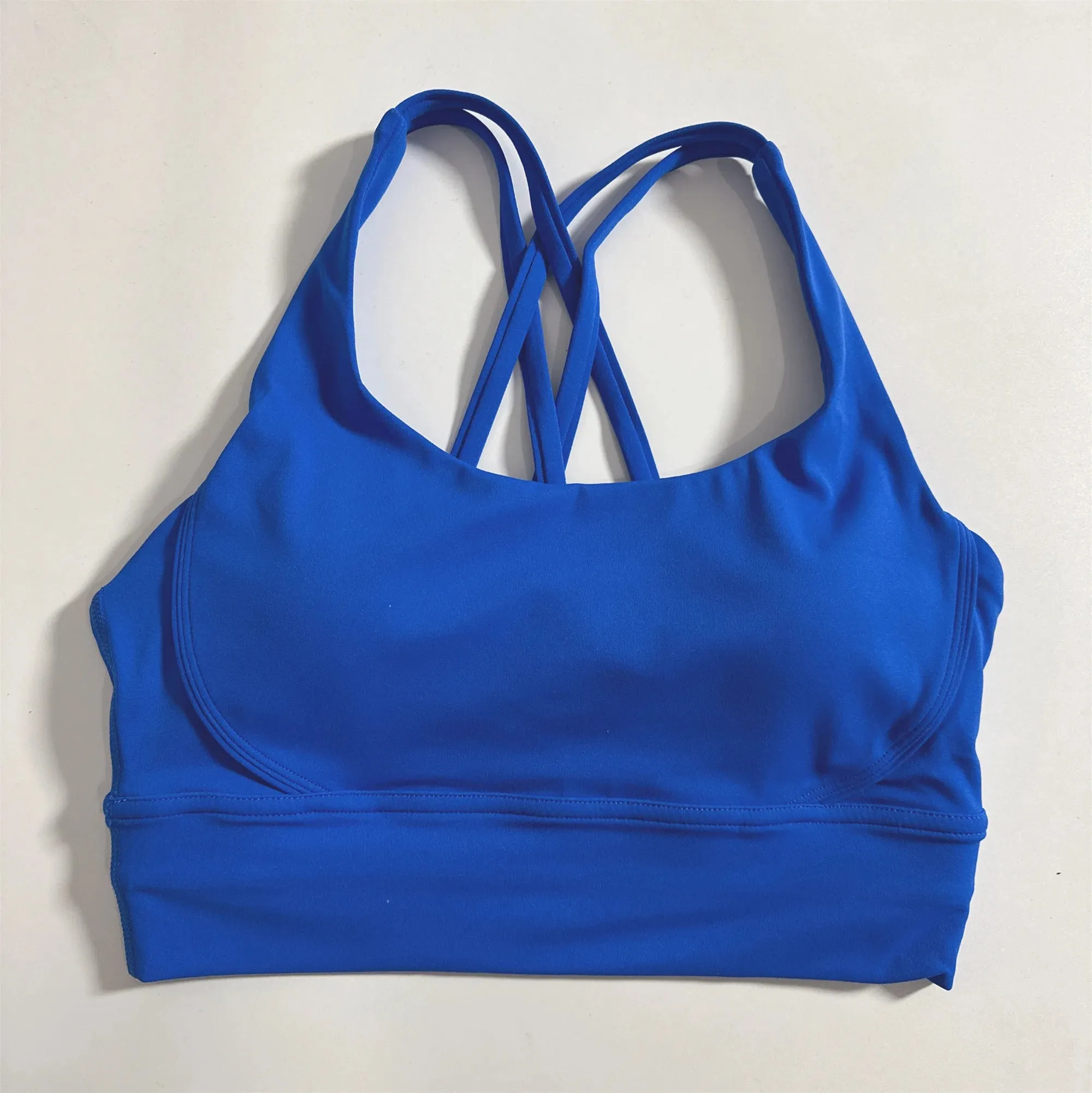 Women's Cross Back Fitness Bra - Solid Color Yoga Vest with Chest Pad