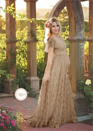 Women's Long Lace Romantic Portrait Maternity Dress