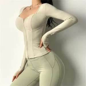 Women's Long Sleeve Yoga Shirt with Inner Pad - Bodybuilding Yoga Top, Dry Fit Gym Sportswear, Workout Top
