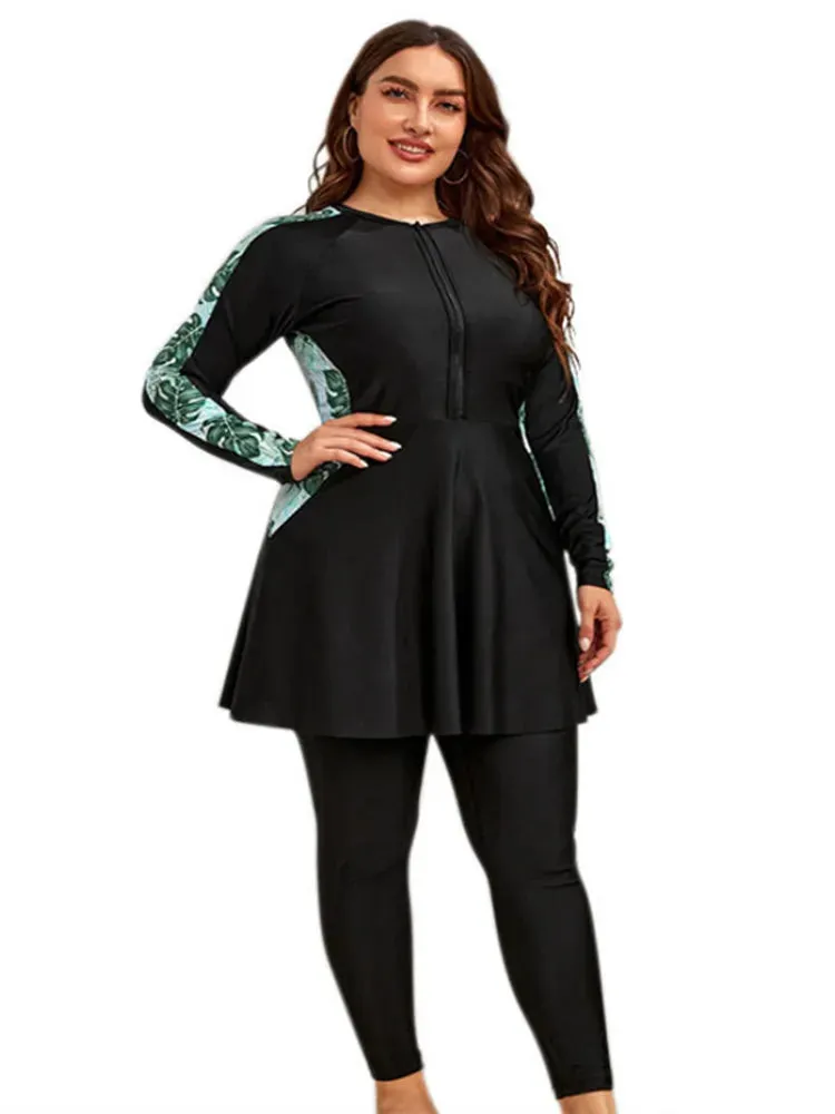 Women's Plus Size Long Sleeve Rash Guard Surf Suit