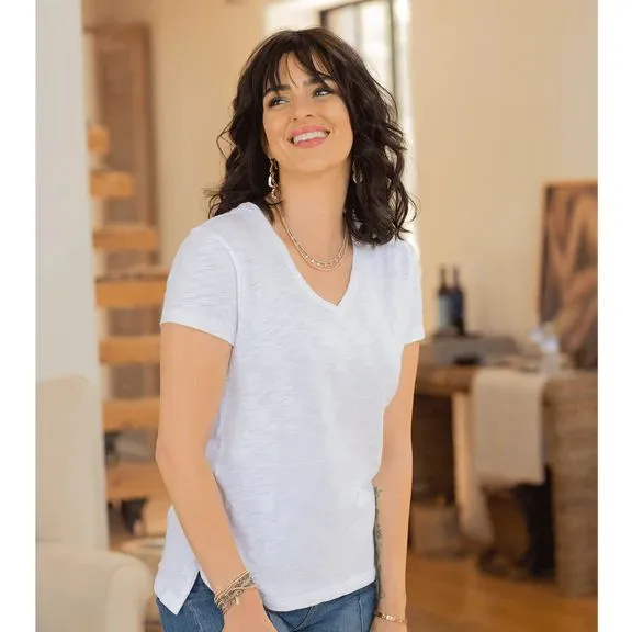 Women's Short Sleeve Jeans V Neck
