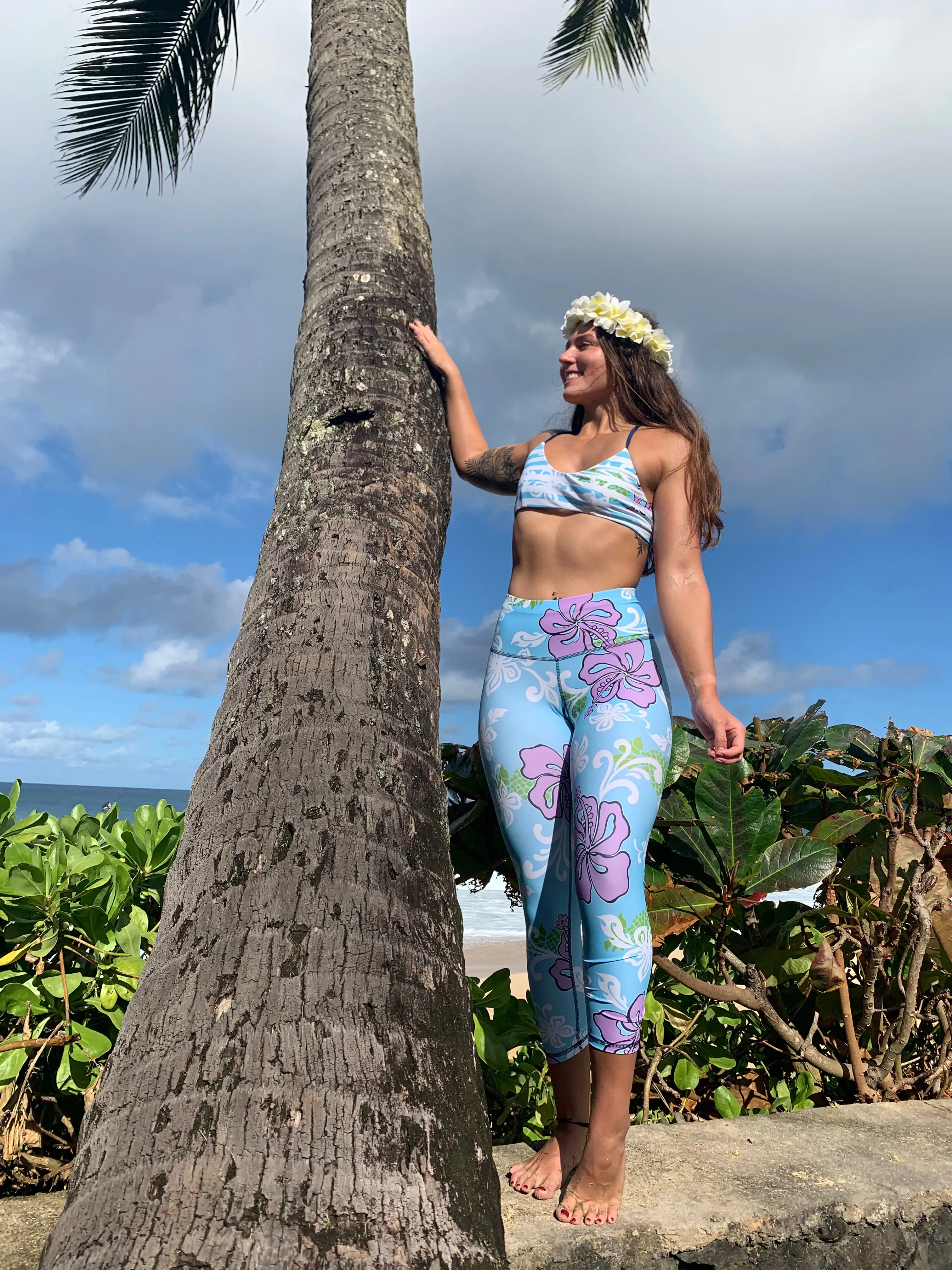 Women's Surf & Sport Legging ~ Bora Bora Print - Sky Blue