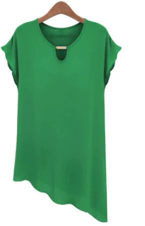 Women's Tops Chiffon Shirts Solid Casual Summer Blouses O-Neck Butterfly Sleeve Ruffled Blusas S-XXL Loose Camisa