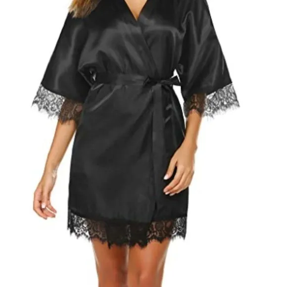 Women Satin Kimono Robes Silk Short Bridesmaid Robe Lingerie Dressing Gown