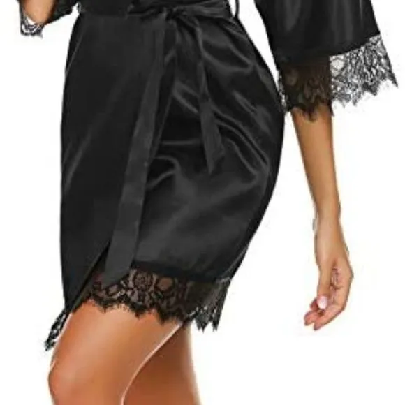 Women Satin Kimono Robes Silk Short Bridesmaid Robe Lingerie Dressing Gown
