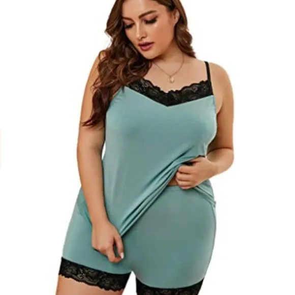 Women Sexy Plus Size Satin Pajamas Sets Lounge Super Soft Sleepwear