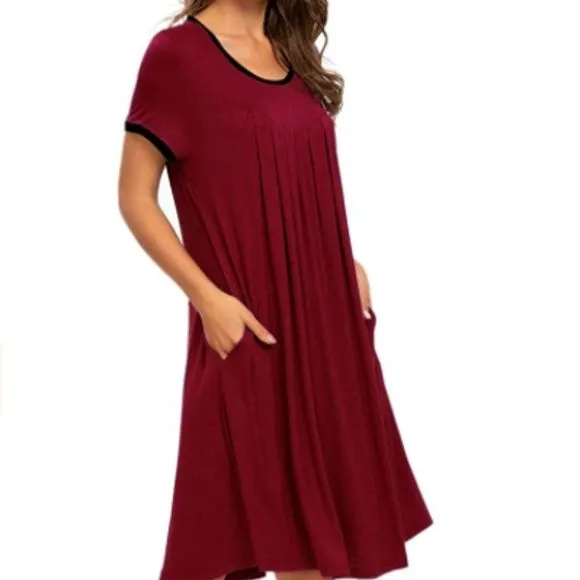 Women's Nightgown Sleepwear Sleep Shirt Short Sleeve Crewneck Pleated