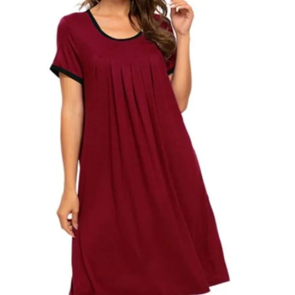 Women's Nightgown Sleepwear Sleep Shirt Short Sleeve Crewneck Pleated