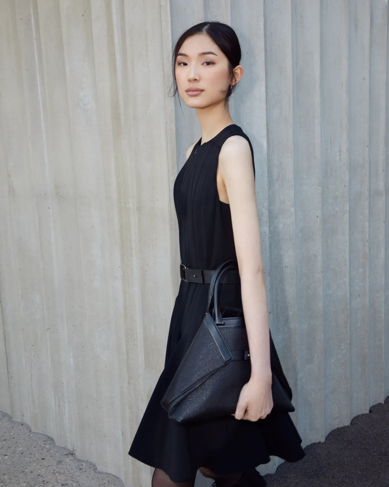 Wool Double-Face Dress with Skaters Pleats