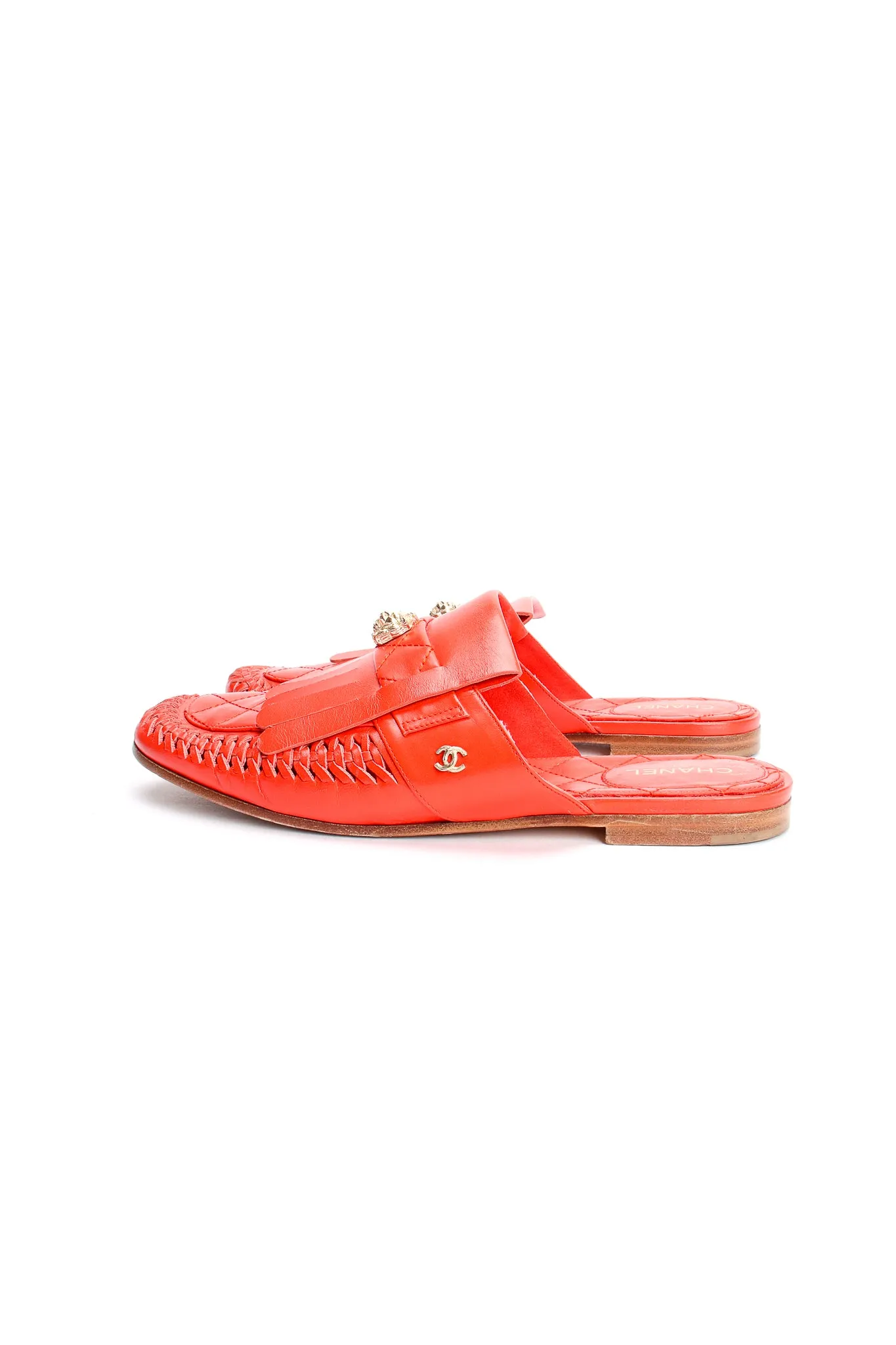 Woven Leather Moccasin Mules