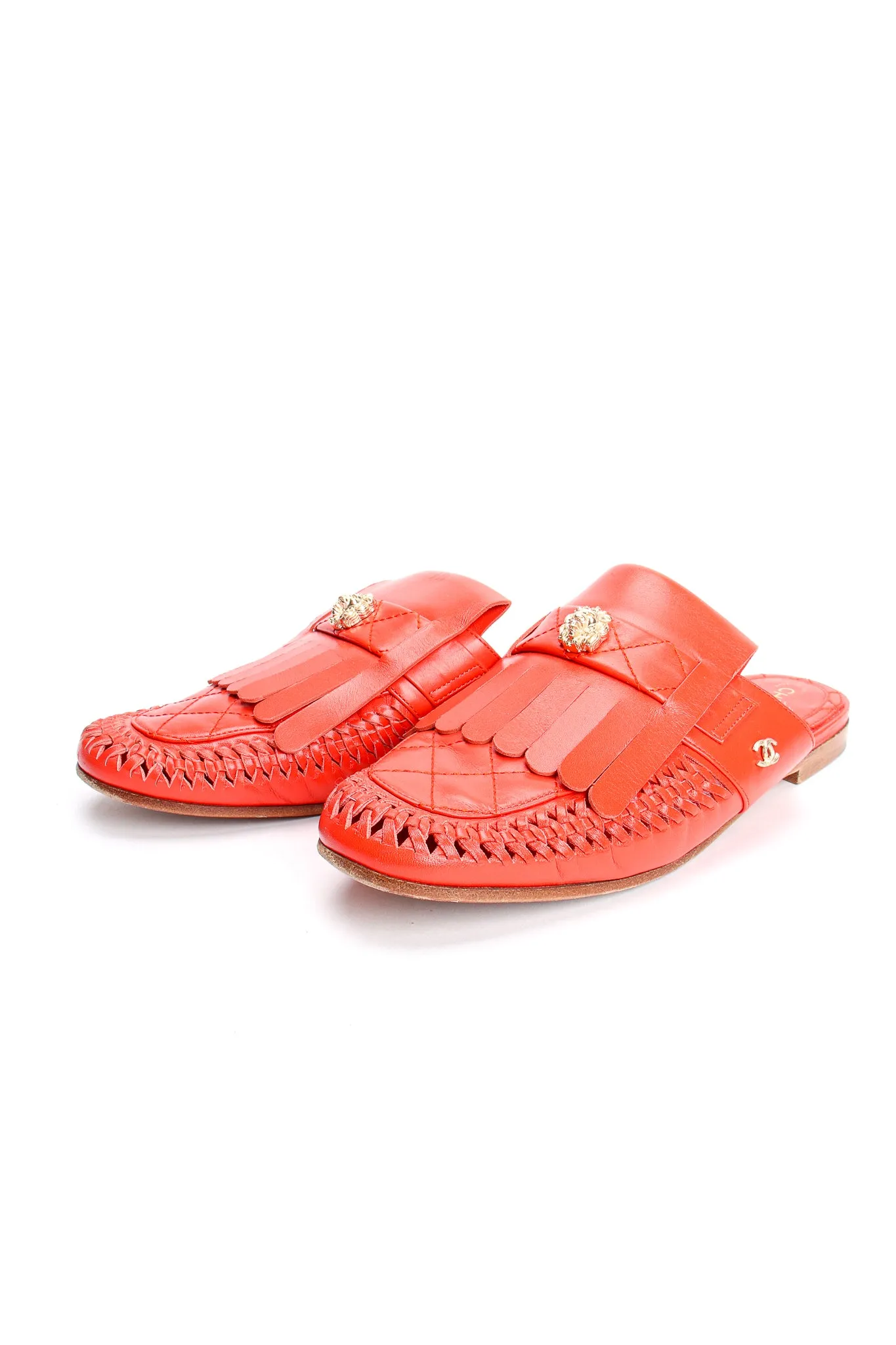 Woven Leather Moccasin Mules