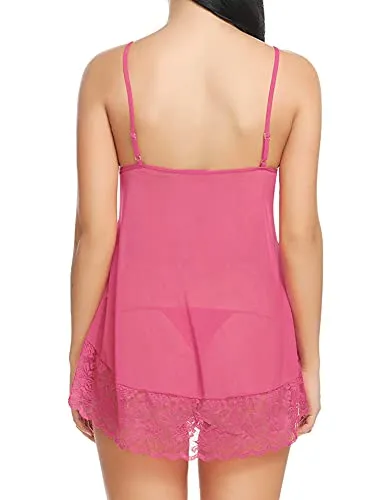 Xs and Os Women's Polyester Spandex Mix, Lace Floral Above Knee Baby Doll (PW_L_X011_Pink, Watermelon Gajri_Free Size)