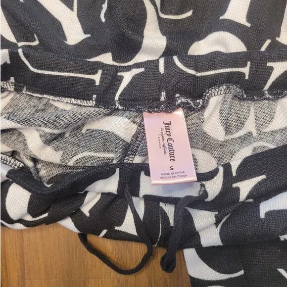 Y2K Juicy Couture Black White JC Logo Sleepwear 2 Pc Pajama Set Size Small